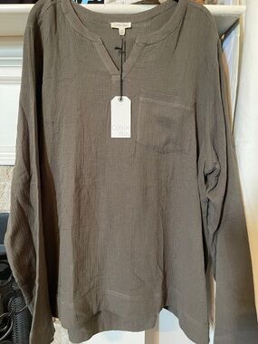 Cotton Bleu Lightweight V-Neck Tunic Top in Dark Olive - 1XL NWT